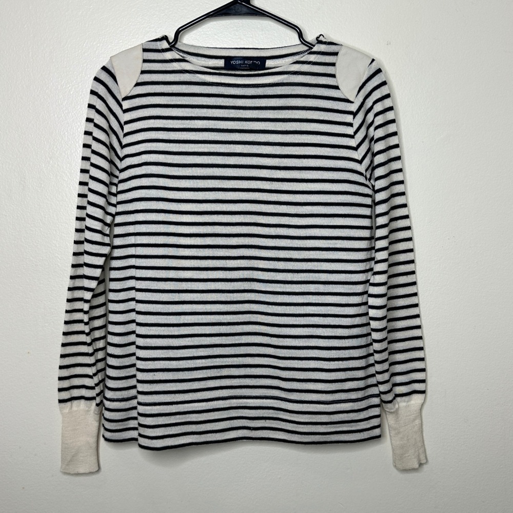 Yoshi Kondo Paris Sweater Striped Shoulder Patches Black White size Medium